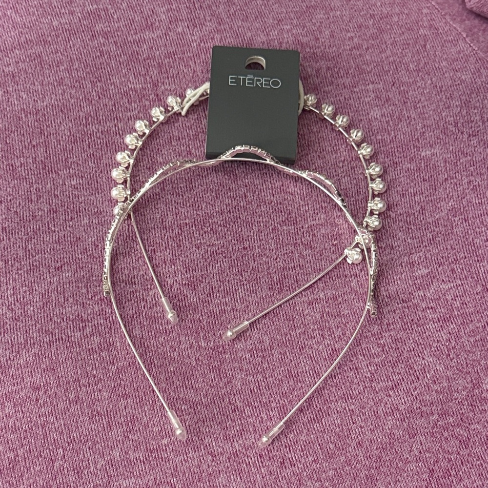 ⭐️NEW Silver Headbands with Crystal and Pearl Accents Set of 2